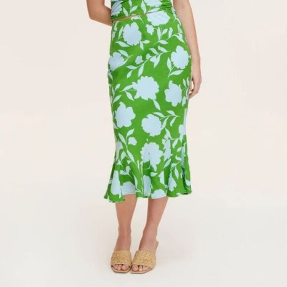Kate Spade Target Classic Green/Blue Rose Linen SKIRT - Picture 1 of 3